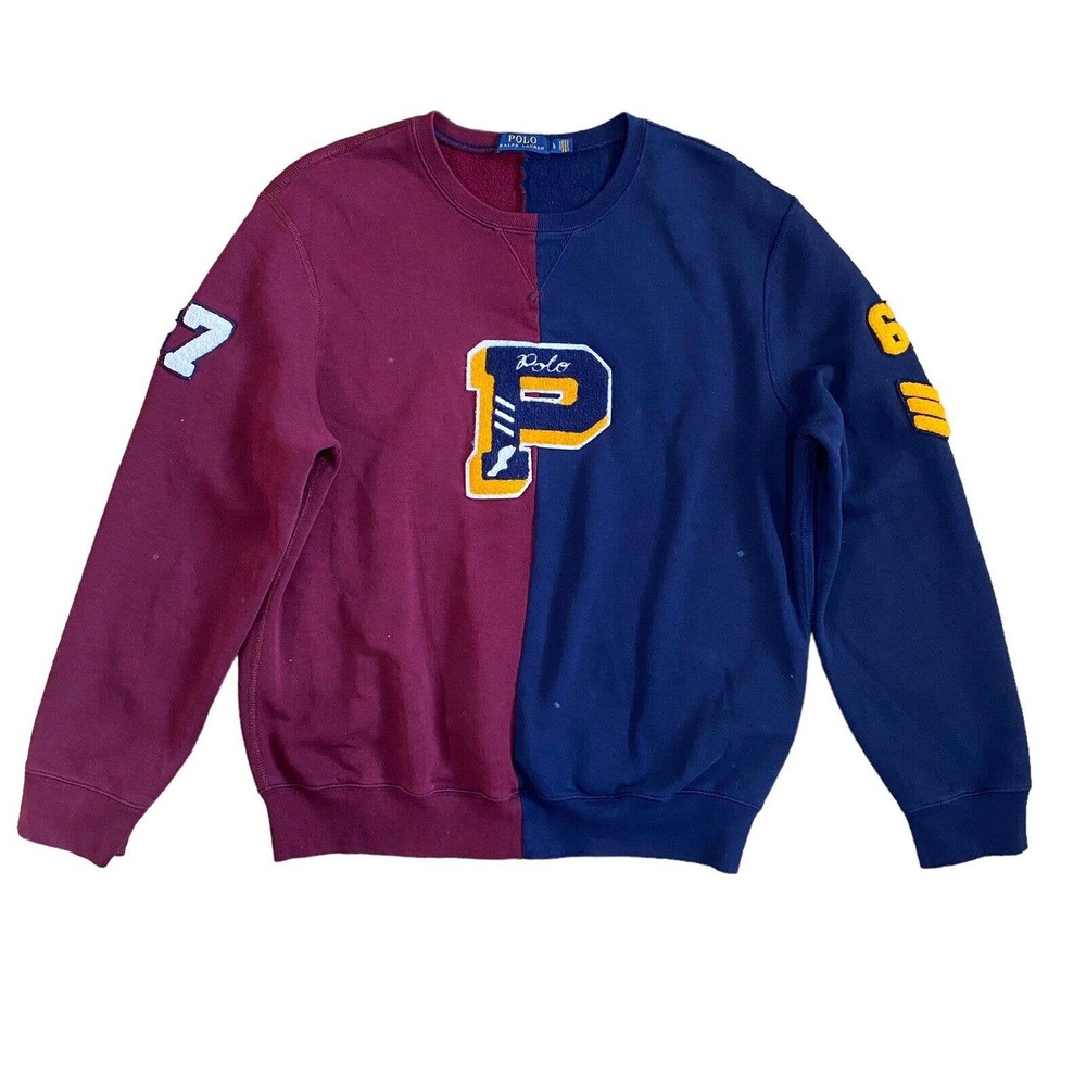 Polo Ralph Lauren Men's Sweatshirt Sz L Color Block Patch Varsity Fleece
